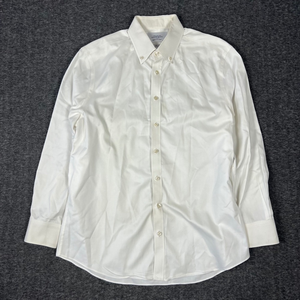 Charles Tyrwhitt Slim Fit Button Down Dress Shirt Men 17/34 White Non Iron